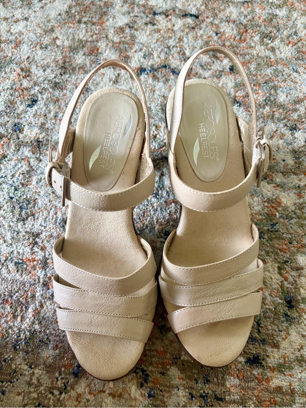 AEROSOLES Heel Rest Leather Strappy Sandals Size 8 Nude Beige